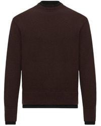 Moncler - Leather Logo Wool Cashmere Blend Sweater - Lyst