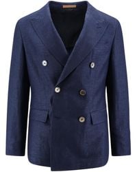 BOSS - Double-Breasted Herringbone Blazer - Lyst
