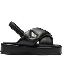 Prada - Soft Padded Nappa Leather Wedge Sandals - Lyst
