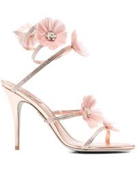 Rene Caovilla - René Caovilla Floral Embellished Heeled Sandals - Lyst