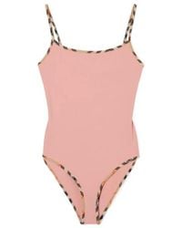 Burberry - Sylvia Checked Trim Swimsuit - Lyst