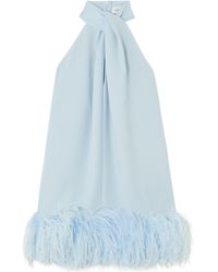 16Arlington - Cynthia Feather-Trimmed Crepe De Chine Halterneck Mini Dress - Lyst