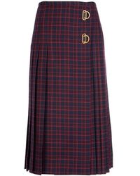 Burberry - Arroux Check Print Pleated Wool Skirt - Lyst