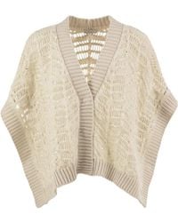 Peserico - Openwork Knit Poncho With Sequins - Lyst