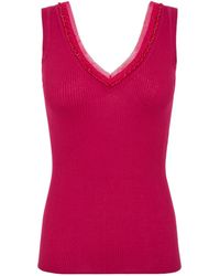 P.A.R.O.S.H. - Embellished V-Neck Ribbed Tank Top - Lyst