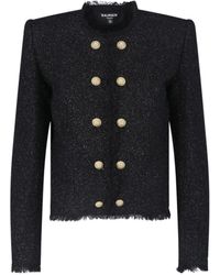 Balmain - Frayed Hem Button Detailed Jacket - Lyst