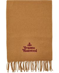 【Vivienne Westwood】 (W) Double Logo Scarf Off White Brown Vivienne Westwood Double Logo Off Wool Scarf in Gray for Men