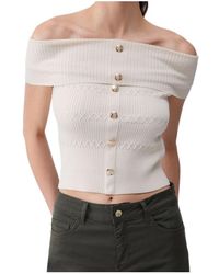 Liu Jo - Bardot Buttoned Knitted Top - Lyst