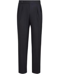 Brunello Cucinelli - Virgin Wool And Silk Lightweight Twill Tuxedo Trousers With Double Pleats And Waist Tabs - Lyst