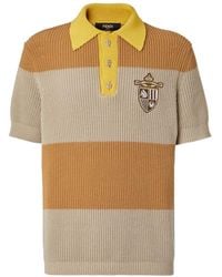 Fendi - Striped Cotton Polo Shirt With Club Coat Of Arms - Lyst