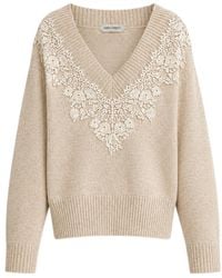 Alberta Ferretti - Cashmere V-Neck Sweater With Lace Insert - Lyst