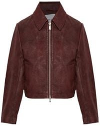 Samsøe & Samsøe - Collared Long-Sleeved Leather Jacket - Lyst