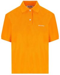 Miu Miu - Logo Piqué Polo Knitted Top - Lyst
