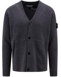 Stone Island - V-Neck Long-Sleeved Knitted Cardigan - Lyst