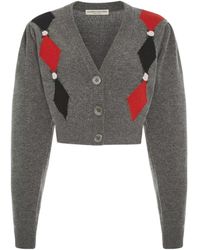 Alessandra Rich - Intarsia-Knit Cropped Cardigan - Lyst