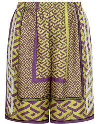 Versace - Greca Pattern Logo Printed Shorts - Lyst