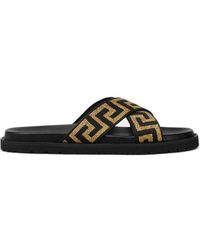Versace - Greca-Embellished Open-Toe Slides - Lyst