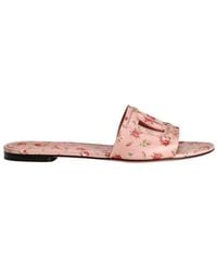 Dolce & Gabbana - Rose Printed Flat Slippers - Lyst