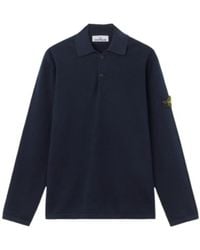 Stone Island - Long-Sleeved Knitted Polo Shirt - Lyst