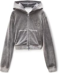 Alexander Wang - T By Embellished Hotfix Velour Shrunken Hoodie - Lyst