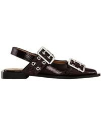 Ganni - Buckle Pointed-Toe Ballet Flats - Lyst