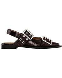 Ganni - Buckle Pointed-Toe Ballet Flats - Lyst