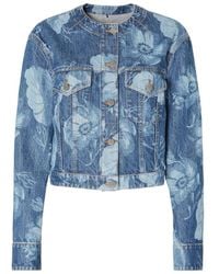 Fendi - Floral Printed Cropped Crewneck Denim Jacket - Lyst