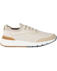 Brunello Cucinelli - Logo Embossed Knitted Lace-Up Sneakers - Lyst