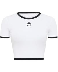 Marine Serre - Logo Embroidered Cropped T-Shirt - Lyst