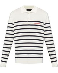 DSquared² - Logo Embroidered Striped Knit Polo Shirt - Lyst