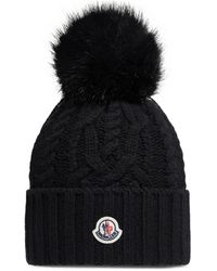 Moncler - Wool Cashmere Blend Beanie With Pom Pom - Lyst