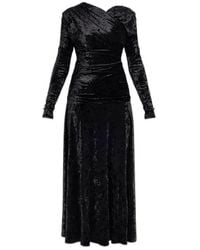Ganni - Velvet Dress With Draping - Lyst