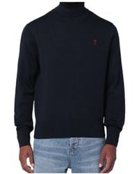 Ami Paris - Heart-Embroidered Turtleneck Sweater - Lyst