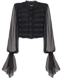 Balmain - Chiffon-Sleeve Tweed Jacket - Lyst