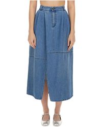 Alysi - Slit-Detailed Pleated Denim Skirt - Lyst