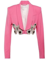Area - Embellished Cropped Wool Blazer - Lyst
