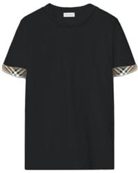 Burberry - Check Trim Cotton T-Shirt - Lyst