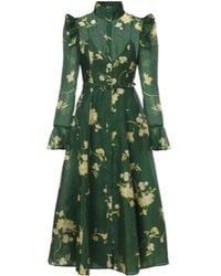 Leo - Katrina Floral Linen And Silk Midi Dress - Lyst