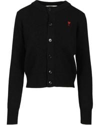 Ami Paris - Heart-Embroidered Wool Cardigan - Lyst