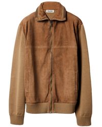 Miu Miu - Wool-Leather Zip Cardigan - Lyst