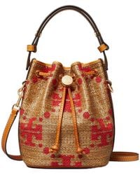 Tory Burch - T Monogram Straw Mini Bucket Bag - Lyst