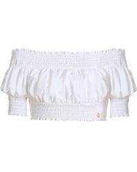 Balmain - Cotton Off-The-Shoulder Crop Top - Lyst