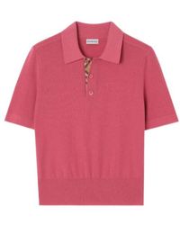 Burberry - Check-Trim Knitted Polo Top - Lyst