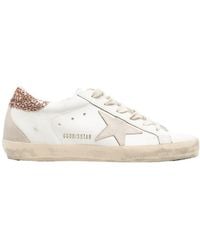 Golden Goose - Super-Star Trainers With A Suede Star And Peach- Glitter Heels Tab - Lyst
