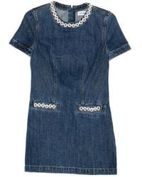 Self-Portrait - Embellished Trim Denim Mini Dress - Lyst