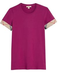 Burberry - Cotton Round-Collar Checked Cuff T-Shirt - Lyst