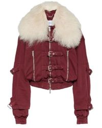 Blumarine - Cropped Shearling-Trimmed Denim Jacket - Lyst