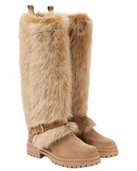 Gianvito Rossi - Shearling-Trimmed Suede Knee-High Boots - Lyst