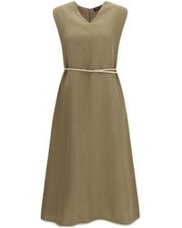 Fabiana Filippi - V-Neck Belted Dress Fango - Lyst