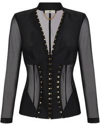 Elisabetta Franchi - Sheer Panel Bustier Jacket - Lyst
